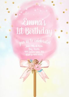 a pink lollipop birthday party card