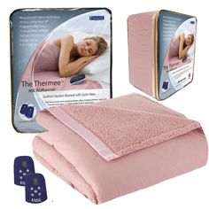 an image of a pink blanket and remote control