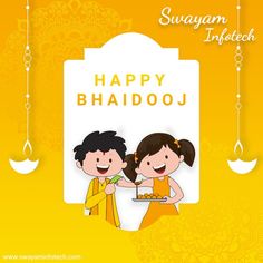 two children holding a cake with the words happy bhaddoj written on it