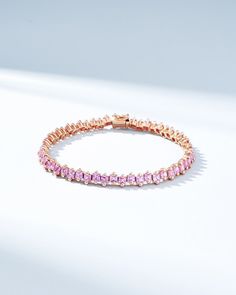 Suzanne Kalan Princess Milli Pink Sapphire Tennis Bracelet in 18k rose gold Rose Gold Diamond Bracelets With Gemstones, Luxury Pink Diamond Bracelet As Gift, Rose Gold Diamond Bracelet With Gemstone Fine Jewelry, Fine Jewelry Rose Gold Diamond Bracelet With Gemstone, Rose Gold Diamond Bracelet With Gemstone, Rose Gold Sapphire Jewelry With Brilliant Cut, Luxury Rose Gold Pink Sapphire Jewelry, Elegant Rose Gold Sapphire Jewelry, Fine Jewelry Rose Gold Tennis Bracelet