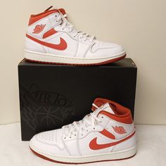 Title: Air Jordan 1 Mid Se Color: White/Dune Red/Sail/Lobster Size: 11.5 Mens, 13 Womens You Know They're Crisp, Clean And Cutting But How Are You Gonna Pair These Aj1s? They're Made Of Leather And Textiles In The Upper And Have That Cushioned Comfort Nike Air In The Sole. So What's It Gonna Be? Benefits Leather And Textiles In The Upper Offers Durability And Structure. Encapsulated Nike Air-Sole Unit Provides Lightweight Cushioning. Rubber In The Outsole Gives You Traction On Various Surfaces. Air Design, Air Jordan 1 Mid Se, Jordan Red, Wings Logo, Air Jordan 1 Mid, Jordans For Men, Jordan 1 Mid, Air Jordan 1, Jordan Shoes