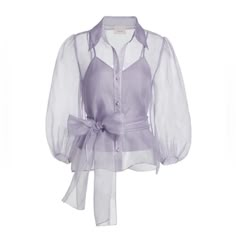 Nwot Cinq A Sept Marion Tie Waist Organza Silk Blouse Size: Xs Fabric: 100% Silk Color: Lilac Smoke Photos Do Not Do This Blouse Any Justice, Truly Much More Gorgeous In Person!! A Glamorous Sheer Design Cinched At The Waist With A Self-Tie Belt, This Blouse Is Fit For Any Occasion. Details: Spread Collar Three-Quarter Puff Sleeves Button Front Self-Tie Belt At Waist Silk Lining: Polyester Dry Clean Imported Size & Fit About 25" From Shoulder To Hem Model Measurements: 5'10" Tall Model Is Wearin Organza Tops, Organza Styles, Cruise Attire, Organza Jacket, Organza Shirt, Organza Blouse, Organza Top, Cinq A Sept, Girls Day