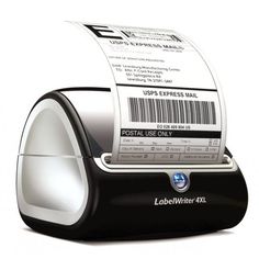 a black and white printer with a barcode on it