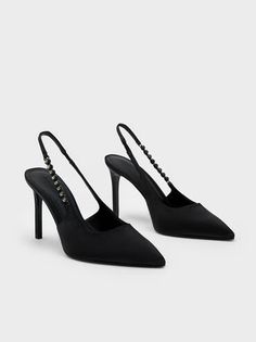 Black Gem-Strap Slingback Pumps | CHARLES & KEITH Sleek Slingback Pumps For Summer Formal Events, Sleek Summer Slingback Pumps For Formal Occasions, Chic Slingback Pumps With 4-inch Heel For Night Out, Black Pointed Heels For Evening, Elegant Pointed Toe Heels For Night Out, Chic Black Pointed Heels, Elegant Sculpted Heel For Date Night, Elegant Heels With Ankle Strap For Date Night, Elegant Ankle Strap Heels For Date Night