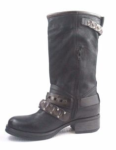 YKX & CO Black Tall Double Buckle Boot JAMIE Size US 8.5 EU 40 Italy YKX&CO Black Tall Double Buckle Boot JAMIE Leather Moto Biker Boots US 8.5 EU 40 $ 450 Italy studs, strap detailing, solid color, zip closure, round toeline, sole in eco-leather, square heel. Buckle Boot, Buckle Boots, Biker Boots, Leather Moto, Moto Boots, Biker Boot, Black Shoes, Leather Boots, Heel Height