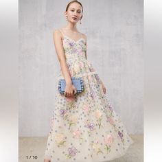 Nwt. No Flaws. Beautiful Beautiful Dress Spring Evening Gown With Floral Embroidery, Spring Floral Embroidered Fitted Gown, Pink Floral Embellished Spring Gown, Spring Gala Gown With Floral Print, Spring Floral Print Gala Gown, Floral Embroidery Gown For Summer Garden Party, Floral Embroidered Gown For Summer Garden Party, Summer Floral Embroidered Gown For Garden Party, Formal Spring Maxi Dress With Floral Embroidery