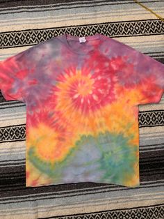 Hand made tie dye t-shirt front and back are the same Hippie Multicolor Short Sleeve T-shirt, Multicolor Short Sleeve Hippie T-shirt, Hippie Tie Dye Crew Neck T-shirt, Hippie Hand Dyed Tie Dye T-shirt, Hippie Hand Dyed Festival T-shirt, Hippie Hand-dyed Festival T-shirt, Groovy Multicolor Crew Neck T-shirt, Tie-dye Crew Neck T-shirt For Festivals, Festival Hippie Hand Dyed T-shirt