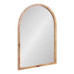 an arched wooden mirror on a white background