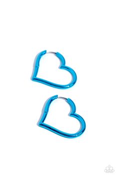 Featuring an electric blue hue, a heart silhouette hoop snugly curls around the ear for a colorfully romantic display. Earring attaches to a standard hinge closure fitting. Hoop measures approximately 1 1/2" in diameter.

 Sold as one pair of hoop earrings. Heart Silhouette, Lanyard Necklace, Heart Hoop Earrings, Kids Bracelets, Party Necklace, The Ear, Paparazzi Accessories, Purple Hues, Paparazzi Jewelry