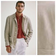 Nwt. Massimo Dutti 100% Linen Jacket With Contrast Piping With A Slim Fit, A Kent Collar, Front Button Fastening, Three Patch Pockets, Long Sleeves, Two Back Vents, Two Inside Pockets. Size S. Ref. 2068/283. Md 2 Fall Linen Outerwear With Suit Collar, Casual Gray Button-up Blazer, Unstructured Semi-formal Spring Outerwear, Business Linen Button-up Outerwear, Beige Unstructured Blazer For Work, Casual Tailored Gray Outerwear, Linen Button-up Business Outerwear, Button-up Linen Outerwear For Business, Unstructured Beige Blazer For Work