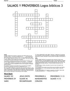 a crossword puzzle with the words salmos y proverios los biblios 3