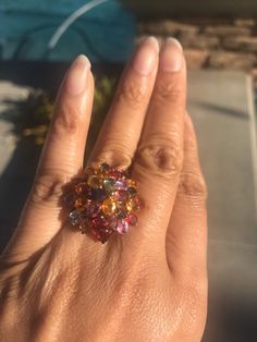 Sterling Multi gemstone ring with genuine natural Precious Semi Precious Gems like sapphire topaz garnet etc. , distressed estate item . Again a steal at this price! In gold plated Sterling with a beautiful stunning pattern! US Size 7.5 YAD1006memo3/27/18#5 Unique Diamond Cluster Ring With Multi-stones, Exquisite Multicolor Multi-stone Rings, Fine Jewelry Multi-stone Sapphire Ring, Multicolor Gemstone Cluster Ring In Fine Jewelry Style, Exquisite Multi-stone Gemstone Ring, Fine Jewelry Sapphire Ring With Multi-stone, Unique Multi-stone Cluster Jewelry, Fine Multi-stone Sapphire Ring, Oval Multi-stone Gemstones