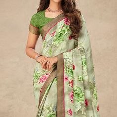 Light Pista Green colored saree is prettified with floral printed with banarasi border work as shown which makes it appear classy. This saree is made of art silk fabric which is accompanied with art silk blouse piece which you can customise as per your design/style. Women can buy this saree to wear for their casual, daily and homely events and ideal for any fashionista. Note:- The actual product may differ slightly in color and design from the one illustrated in the images when compared with computer or mobile screen. Pista Green Saree Set With Printed Motifs, Pista Green Saree With Traditional Motifs, Pista Green Saree With Motifs, Pista Green Saree With Floral Embroidery, Green Floral Print Saree, Pista Green, Art Silk Sarees, Mobile Screen, Silk Art