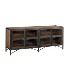 the sideboard is made out of metal and wood, with four compartments on each side