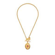 Salvador Locket Necklace w/ Pearl Drop | Ben-Amun Jewelry Elegant Gold Toggle Necklace With Gemstone, Freetime Activities, Oval Locket, Dope Jewelry, Small Pictures, Jewelry Essentials, Funky Jewelry, Jewelry Lookbook, 24kt Gold