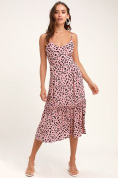 Hot Fashions for Resort Wear for Women | Trendy, Cute Vacation Outfits at Affordable Prices Pink Leopard Print Dress, Dresses Lulus, Tiered Midi Skirt, Pink Cocktail Dress, Lulus Dresses, Mauve Dress, Midi Ruffle Dress, Pink Leopard Print, Print Midi Dress