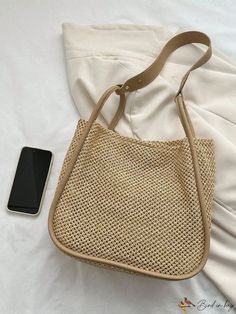 BirdinBag - Travel-Friendly Straw Bag Set with Inner Pouch - Minimalist Design Trendy Natural Shoulder Bag With Mobile Phone Holder, Beige Beach Bag With Mobile Phone Bag, Beige Beach Bag With Mobile Phone Holder, Trendy Natural Color Hobo Bag In Pouch Shape, Trendy Natural Color Hobo Bag Pouch, Daily Use Single Handle Hobo Shoulder Bag, Casual Square Mobile Phone Bag, Natural Baguette Shoulder Bag For Everyday, Beige Rectangular Bucket Bag For Everyday Use