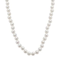 "You'll adore the elegance this Akoya cultured pearl necklace will add to any attire. Comes in a gift box. Â Limit 1 per customer.Â Necklace Details: Length: 18 in. Clasp: safety Metal: rhodium-plated 18k white gold Features: cultured pearl grading reportCultured Pearl Details: Type: Akoya Shape: round Size: 7-7.5 mm Color: whiteGemstones may have been treated to enhance their appearance. Special care may be required. Please visit our Gemstone Treatment & Special Care Guide for mor Pearl Strands Necklace, White Gold Necklace, Pearl Details, Vintage Fashion Photography, Cultured Pearl Necklace, White Gold Necklaces, Keepsake Jewelry, White Freshwater Pearl, Pearl Strands