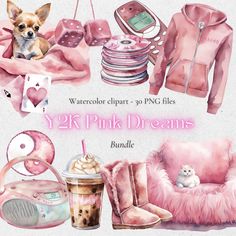 watercolor clipart - pink dreams bundle