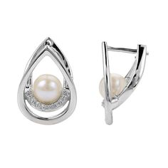 5.5-6mm Cultured Freshwater Pearl and Topaz Double Pear Earrings An open, pear-in-pear design gives this topaz-accented earring a clean simplicity that feels so modern. Discover a new way to wear the classic beauty of pearls.         Each approx. 5/8"L x 1/2"W     Stamped .925 sterling silver; polished finish      Pierced with hinged closures   Stone Information       All sizes and weights approximate     White Cultured Freshwater Pearl: Off-round (5.5-6mm)     White Topaz: Round; 0.09ctw Teardrop Pearl Earrings In Diamond White For Anniversary, Teardrop Diamond White Pearl Earrings For Anniversary, Diamond White Teardrop Pearl Earrings For Anniversary, Teardrop Pearl Drop Diamond Earrings For Anniversary, Pear-shaped Teardrop Earrings With Diamond Accents For Anniversary, Anniversary Teardrop Pearl Drop Diamond Earrings, Anniversary Teardrop Diamond Earrings With Pearl Drop, Silver Diamond Teardrop Pearl Earrings, Diamond White Pear Pearl Earrings For Anniversary