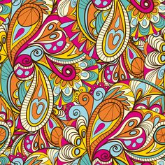 an abstract colorful background with lots of swirls and leaves on the bottom half of it