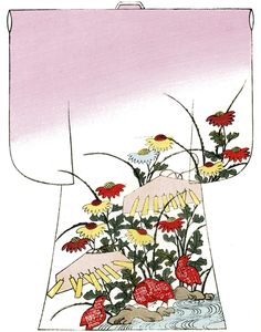 an illustration of flowers and plants in a vase on a white background with pink paper