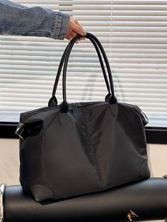 BirdinBag - Stylish Black Double Handle Travel Bag: Minimalist Design, Ideal Size Solid Color Large Capacity Handheld Bag, Trendy Solid Color Box Bag For Travel, Minimalist Shoulder Bag For Errands, Minimalist Satchel Bag For Errands, Minimalist Satchel For Errands, Large Capacity Crossbody Travel Bag For Errands, Solid Color Double Handle Box Bag For Travel, Bags With Adjustable Handle For Everyday Use, Black Box Bag With Large Capacity For Travel