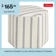 a white ottoman with stripes on it and the price is $ 1650 00 for this item