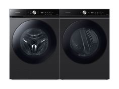 the front load washer and dryer are side by side, both in black