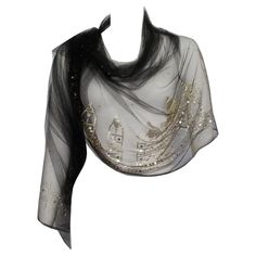 For Sale on 1stDibs - Product Details: Fine Silver Metal Sequin - Soft Mesh Tulle Net Wrap Scarf / Shawl - Raw Edge Hemline - RARE - Intricate Fine Silver Sequin Detailing Throughout Tulle Shawl, Asoiaf Art, Black Scarf, Wrap Scarf, Silver Sequin, Divine Feminine, Raw Edge, Fine Silver, Scarf Shawl