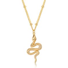 PRICES MAY VARY. ✔️【 SNAKE NECKLACES】 Crafted in 14k real gold plated brass, this necklace has cubic zirconia-studded snake pendant that shines. Can be worn alone or layered with other chains for everyday outfits. ✔️【HYPOALLERGENIC】 Exquisite craftsmanship with thickened electroplating process,not easy to rust or tarnish. Highly polished finish,smooth surface,nickel-free and hypoallergenic. ✔️【MEASUREMENTS】 Snake pendant size 1.3" tall ,0.67" wide. Chain length 20 " long with 1.77" adjustable ex Snake Necklaces, Evil Eye Butterfly, Butterfly Angel, Eye Butterfly, Electroplating Process, Elephant Pendant Necklace, Lucky Elephant, Faith Jewelry, Snake Pendant