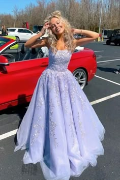 Silhouette:?A Line Waist: Natural Sleeve Length:?Sleeveless Fabric: Lace,?Tulle Shown Color: Lavender Built-In Bra: Yes Prom Dress Lavender, Lavender Formal Dress, Lavender Prom Dresses, Prom 2022, Prom Dress Inspo, Winter Formal Dresses, Prom 2023, Prom Dress Ideas, Stunning Prom Dresses