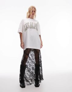 Faldas de Topshop Así es Topshop Talle alto Cinturilla elástica Acabado transparente Diseño largo Corte estándar Lace Maxi Skirt, Black Lace Skirt, Maxi Lace Skirt, Eid Outfits, Maxi Rok, Lace Midi Skirt, Jane Dress, Plus Size Skirts, Lace Midi