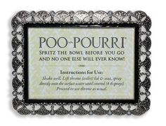 a plaque that says poo - pourri with an ornate border around the edges