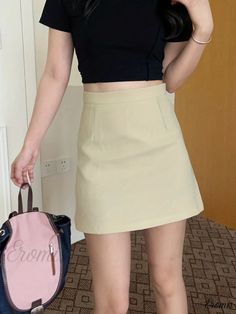 Eromis - Effortlessly Chic High Waist Spring/Summer Skirt, Perfect Feminine Addition to Womens Wardrobe Womens Wardrobe, Skirt Casual, High Waist Skirt, Beauty Expert, Summer Skirts, Women's Wardrobe, Apricot, Waist Skirt, Polyester Material