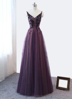 Purple V-neckline Tulle Lace Applique Party Dress, Purple Formal Dress – BeautyDressy Purple Tulle Dress For Banquet, Purple Tulle Evening Dress For Banquet, Purple Sleeveless Tulle Evening Dress, Purple Tulle Prom Evening Dress, Purple Tulle Evening Dress For Prom, Purple Dresses For Banquet And Prom Season, Purple Sleeveless Evening Dress For Banquet, Purple Floor-length Tulle Evening Dress, Purple Tulle Floor-length Evening Dress