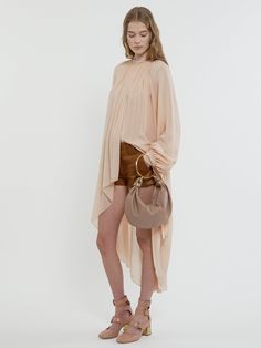 Chloé Fluid Tunic Dress In Silk Georgette | Chloé US Spring Silk Mini Dress With Draped Sleeves, Spring Asymmetrical Dress With Draped Sleeves, Chic Silk Crepe Dress For Summer, Chic Chiffon Midi Dress For Daywear, Chic Silk Dress For Fall, Chic Midi Dress With Blouson Sleeves For Daywear, Chic Asymmetrical Draped Dress, Chic Silk Chiffon Day Dresses, Chic Dresses With Draped Sleeves In Silk Crepe