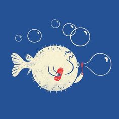 a puffer fish with bubbles coming out of it's mouth