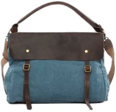 Casual Leather Canvas Shoulder Bag, Casual Leather Shoulder Canvas Bag, Leather Canvas Shoulder Bag With Leather Handles, Everyday Canvas Bag With Leather Trim, Everyday Blue Shoulder Bag With Leather Trim, Blue Shoulder Bag With Leather Trim For Everyday, Blue Shoulder Bag With Leather Trim For Daily Use, Leather Canvas Bag With Canvas Lining For On-the-go, Leather Tote Satchel With Canvas Lining