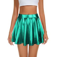 PRICES MAY VARY. 95% Polyester, 5% Spandex Hand Wash Only Materials: Metallic Skirt for Women. Our silver shiny flared skirts are made of high quality polyester and spandex. Our skirts are comfortable to wear, stretchy, lightweight, breathable, comfortable and skin-friendly. The special material makes it reflective like metal, perfect for Halloween wear. Design: Silver skirt for women. The high-waisted flared pleated skirt shows slender legs, the flared mouth is wide and good-looking, and the he Metalic Skirt, Halloween Skirt, Trio Halloween Costumes, Mini Pleated Skirt, Flared Skirts, Silver Skirt, Rave Party, Metallic Skirt, Skirt For Women