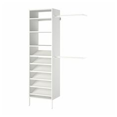 a white book shelf with four shelves on each side