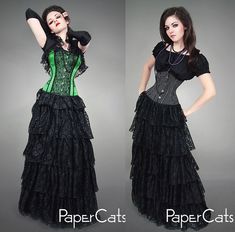 Long lace SKIRT gothic wedding black by PaperCatsPL on Etsy Gothic Black Corset Dress With Attached Cancan, Black Lace Gothic Corset, Black Lace Corset Dress For Halloween, Black Ruffled Skirt For Wedding, Black Lace Costume Corset, Black Lace Corset For Costume, Black Steampunk Skirt With Ruffles, Steampunk Black Skirt With Ruffles, Gothic Lace Corset With Ruffles