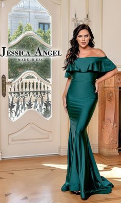 A glorious masterpiece, this off-the-shoulder long mermaid prom dress 768 is ready to party. With an off-the-shoulder ruffle, this beautiful long designer dress gets a look of romance for prom, galas, and other black-tie events. In misses and plus sizes, this long designer dress by Jessica Angel has a hip-hugging long mermaid skirt that flows into a train for a mesmerizing look. Made in the USA, this off-the-shoulder long mermaid prom dress is a captivating pick for your big celebration. Floor-length Off Shoulder Dress With Ruffles, Elegant Fishtail Evening Dress With Ruffles, Elegant Off Shoulder Floor-length Dress With Ruffles, Elegant Off-shoulder Floor-length Dress With Ruffles, Elegant Floor-length Off Shoulder Dress With Ruffles, Elegant Off Shoulder Dress With Ruffles For Gala, Elegant Off-shoulder Mermaid Dress For Gala, Floor-length Ruffled Off Shoulder Evening Dress, Floor-length Off Shoulder Ruffle Dress For Evening