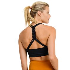 An Updated Look On The Classic Racerback Sports Bra. The Three Straps On Each Side Are Braided Together On The Back And Diverge Once More, Giving A Strong, Knotty Accent. 70% Polyester, 30% Spandex. Removable Bra Pads. Moisture Wicking. Four-Way Stretch. For Customization > Visit Our Website! Black Breathable Cross Back Sports Bra, Black Breathable Cross-back Sports Bra, Black Strappy Back Sports Bra For Yoga, Breathable Black Activewear With Cross Back, Black Breathable Activewear With Cross Back, Strappy Back Sports Bra With Mesh Detail, Black Sports Bra With Medium Support Straps, Black Strappy Back Activewear, Black Cross Back Yoga Activewear