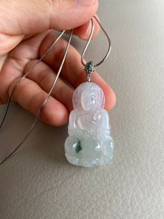 "🌈 Guan Yin Jadeite Pendant for necklace, Icy Light Green & Green 🌷 Untreated Natural Jadeite/ Grade A Jade/ Certified 🌷 Jade from Myanmar/ Burma 🌷 100% handmade carving 🌷 Dimensions : 41.5 x 24.2 x 6 mm 🌷 Color : Light Green & Green 🌷 Free standard shipping from Hong Kong with tracking provided 🌷 Take approximately 7-21 days to arrive worldwide ❤️ In Chinese Culture: Young people wear jade pendant will have a prosperous life, attracts good luck and friendship Old people wear jad White Jade Spiritual Jewelry, Spiritual White Jade Jewelry, White Jade Jewelry For Meditation, Jade Pendant Crystal Necklace For Jewelry Making, Jade Amulet Pendant Necklace, White Jade Round Pendant Necklace, White Round Pendant Necklace For Good Luck, Jade Gemstone Amulet Necklace, Jade Gemstone Amulet Necklaces