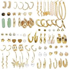 Packing List: 44 Pairs Of Different Gold Earrings. They Could Add A Beautiful Comprehensive Set To Your Earring Collection.Rich In Patterns And Colors, You Will Always Have A Perfect Earring Pair To Match With Your Outfit On Various Occasions. Wide Applications:Suitable For Women Girls, Easy And Comfortable To Wear. Ideal Gift For Christmas, Valentine's Day, Mother's Day, Teacher's Day, Valentine's Day,Dance Parties, Holidays, Birthday Party, Anniversaries, Lovers' Gift, Engagements And Weddings Gold Earrings Pack, Gold Accessories Earrings, Pack Of Earrings, Gold Earrings Black Women, Latina Earrings, Aesthetic Gold Earrings, Cute Earrings Aesthetic, Cute Gold Jewelry, Stylish Jewelry Accessories