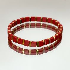 All About Matte Skinny Square Bracelet in Red - Giddy Up Glamour Boutique Square Bracelet, Giddy Up Glamour, Bracelet, Beads, Square, Red, Gold