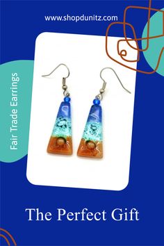 Christmas? Birthday? These fair trade earrings will make a perfect and affordable gift for someone with a classic style. These are ethically made in Guatemala and the colors are rich and vibrant. You'll make someone very happy. Get a pair for you too. You derserve it. Artsy Summer Earrings With Ear Wire, Unique Fair Trade Earrings As Gift, Unique Hypoallergenic Festival Earrings, Adjustable Artsy Earrings For Summer, Unique Fair Trade Earrings For Gift, Summer Glass Earrings For Gift, Artisan Summer Earrings For Gift, Artisan Summer Gift Earrings, Artisan Blue Earrings For Summer