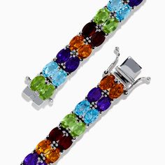 Effy 925 Mosaic Sterling Silver Multi Gemstone Bracelet Multicolor Stone Bracelets In Fine Jewelry Style, Multicolor Stone Bracelets Fine Jewelry, Multicolor Oval Stone Jewelry, Sterling Silver Fine Jewelry Bracelets With Stones, Multicolor Sterling Silver Bracelet With Stones, Luxury Multicolor Gemstones In Sterling Silver, Sterling Silver Multi-stone Bracelet, Sterling Silver Multicolor Gemstone Bracelet, Fine Jewelry Multi-stone Bracelet