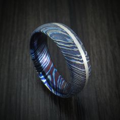 Kuro-Ti Twisted Titanium Etched and Heat-Treated Ring with Silver Inlay Custom Made Band Blue Sapphire Engagement Ring Halo, Ring Around The Rosie, Wedding Ring Tattoo, Filigree Ring Gold, Jewelry Tattoos, Mens Wedding Ring, Jewelry Tattoo, Two Rings, Men's Wedding Ring